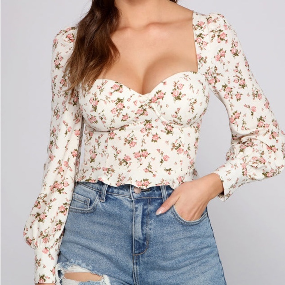 Windsor XS Sweet And Flirty Floral Puff Sleeve Blouse
